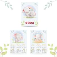 calendario 2023 con carino animali illustrazione acquerello stile vettore