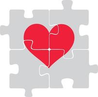 vettore illustrazione Due pezzi di un' puzzle formatura un' cuore, raffigurante il idea quello amore è un' importa di Due, su un' blu pendenza sfondo. copia spazio