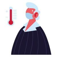 cartone animato avatar uomo vecchio con disegno vettoriale maschera e termometro