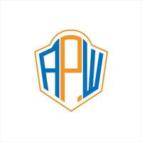 apw astratto monogramma scudo logo design su bianca sfondo. apw creativo iniziali lettera logo. vettore