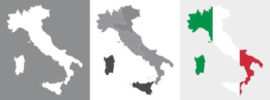 Italia carta geografica impostato con bandiera dentro e grigio colore vettore