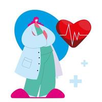 cardiologo medico femminile in uniforme medica con maschera e abito vettore
