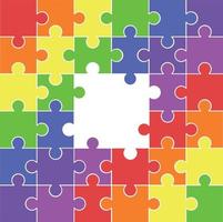 colorato arcobaleno puzzle pezzi vettore piatto design illustrazione risorsa Materiale per bambini giocattoli o sociale media soddisfare elemento pronto per uso gratuito modificabile