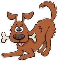 cartone animato cane felice personaggio animale con osso vettore