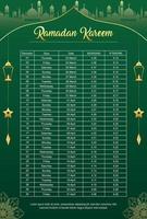 Ramadan kareem islamico calendario modello e Sehri ifter tempo programma vettore