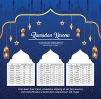 Ramadan kareem islamico calendario modello e Sehri ifter tempo programma vettore