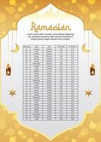 Ramadan kareem islamico calendario modello e Sehri ifter tempo programma bangladesh Data e tempo vettore