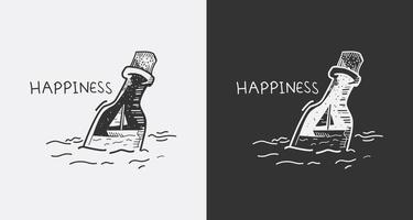 mano disegnato illustrazione su il tema di felicità barca nel un' bottiglia vettore
