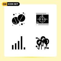 4 creativo icone per moderno sito web design e di risposta mobile app. 4 glifo simboli segni su bianca sfondo. 4 icona pacchetto. vettore