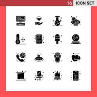 pittogramma impostato di 16 semplice solido glifi di tempo metereologico temperatura demo borraccia natura grafico analisi modificabile vettore design elementi
