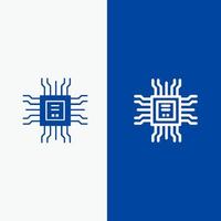 libro processore apprendimento tecnologia linea e glifo solido icona blu bandiera linea e glifo solido icona blu bandiera vettore