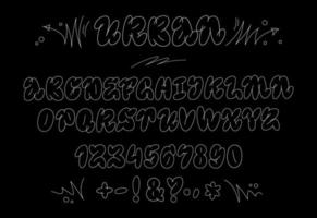 mano disegnato graffiti bolla stile alfabeto. isolato di moda vecchia scuola tipografia design. creativo bianca monoline concetto su nero sfondo. vettore lettering font