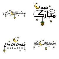 moderno Arabo calligrafia testo di eid mubarak imballare di 4 per il celebrazione di musulmano Comunità Festival eid al adha e eid al Fitr vettore