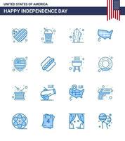 contento indipendenza giorno 4 ° luglio impostato di 16 blues americano pittogramma di protezione Stati Uniti d'America cactus unito carta geografica modificabile Stati Uniti d'America giorno vettore design elementi