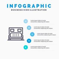 Hotel letto Camera da letto servizio blu infografica modello 5 passaggi vettore linea icona modello