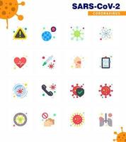 corona virus 2019 e 2020 epidemico 16 piatto colore icona imballare come come ricerca laboratorio virus atomo corona virale coronavirus 2019 nov malattia vettore design elementi