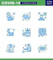 semplice impostato di covid19 protezione blu 25 icona imballare icona incluso proibito fazzoletto di carta sapone rotolo comunicazione virale coronavirus 2019 nov malattia vettore design elementi