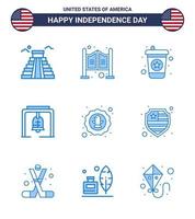moderno impostato di 9 blues e simboli su Stati Uniti d'America indipendenza giorno come come celebrazione americano bevanda Chiesa campana campana modificabile Stati Uniti d'America giorno vettore design elementi