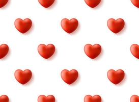 modello senza cuciture con cuore 3d realistico. felice giorno di San Valentino realistico 3d cuore seamless pattern. sfondo rosso amore, trama ripetuta romanticismo. sfondo.