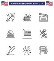 imballare di 9 creativo Stati Uniti d'America indipendenza giorno relazionato Linee di bandiera musica indipendenza strumento Stati Uniti d'America modificabile Stati Uniti d'America giorno vettore design elementi