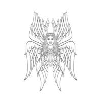 serafino o serafino un angelo infuocato a sei ali con sei ali e corna di cervo in stile tatuaggio in bianco e nero