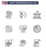 impostato di 9 vettore Linee su 4 ° luglio Stati Uniti d'America indipendenza giorno come come bandiera amore bandiera cuore hot dog modificabile Stati Uniti d'America giorno vettore design elementi