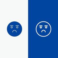 emoji emozione sensazione triste linea e glifo solido icona blu bandiera linea e glifo solido icona blu bandiera vettore