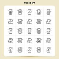 schema 25 androide App icona impostato vettore linea stile design nero icone impostato lineare pittogramma imballare ragnatela e mobile attività commerciale idee design vettore illustrazione