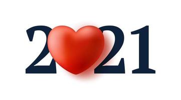 San Valentino 2021 cuore realistico 3d concetto di fondo. illustrazione vettoriale. 2021 anno di concetto di amore. vettore