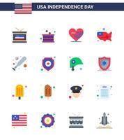 16 Stati Uniti d'America piatto imballare di indipendenza giorno segni e simboli di baseball unito indipendenza stati bandiera modificabile Stati Uniti d'America giorno vettore design elementi