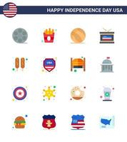 16 Stati Uniti d'America piatto segni indipendenza giorno celebrazione simboli di cibo Mais cane palla indipendenza giorno vacanza modificabile Stati Uniti d'America giorno vettore design elementi