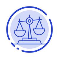 equilibrio Tribunale giudice giustizia legge legale scala bilancia blu tratteggiata linea linea icona vettore