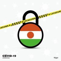 Niger serratura giù serratura coronavirus pandemia consapevolezza modello covid19 serratura giù design vettore