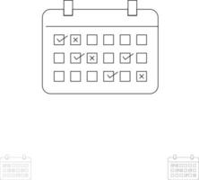 calendario Data mese anno tempo grassetto e magro nero linea icona impostato vettore