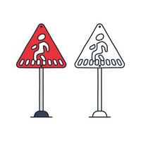 Segnale di avvertimento di attraversamento pedonale, triangolo rosso con simbolo di attraversamento pedonale, illustrazione vettoriale. vettore