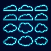 vettore neon cloud set di icone, incandescente luminose linee blu su sfondo scuro