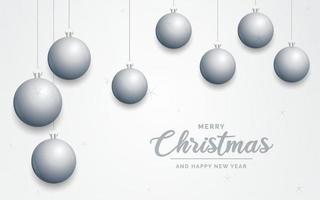 elegante brillante bianca Natale sfondo con argento palline e posto per testo vettore