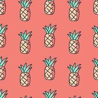 modello senza cuciture di ananas doodle disegnato a mano carino tropicale. sfondo rosso modello tessile per bambini vettore