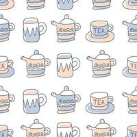 seamless con disegnati a mano abbozzato tè e caffè tazze. sfondo di piastrellatura pausa caffè. vettore