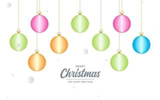piatto allegro Natale lucido decorativo palla elementi sospeso sfondo vettore