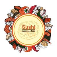 Sushi ristorante design modello. asiatico cibo il giro composizione. vettore illustrazione