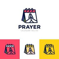 tempo di pregare logo vettoriale. icona delle mani in preghiera con il calendario. vettore