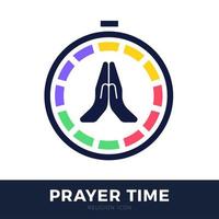 tempo di pregare logo vettoriale. icona delle mani in preghiera con l'orologio. vettore