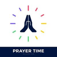 tempo di pregare logo vettoriale. icona delle mani in preghiera con l'orologio. vettore