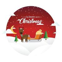 Natale inverno paesaggio con cervo e Babbo Natale slitta. Natale festivo manifesto design vettore