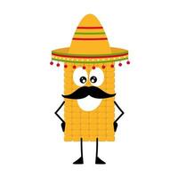 vettore mascotte, cartone animato e illustrazione di un' baffi Mais indossare sombrero. tradizionale messicano cucina. cartone animato su bianca