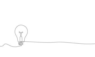 continuo singolo linea disegno di leggero lampadina con ingarbugliato cordone, linea arte vettore illustrazione
