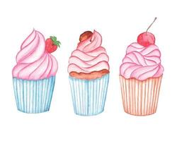 acquerello Cupcake clipart impostato per San Valentino giorno e altro eventi vettore