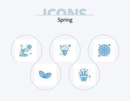 primavera blu icona imballare 5 icona design. sole. ghiaccio crema. foglia. cibo. in crescita vettore