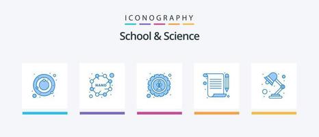 scuola e scienza blu 5 icona imballare Compreso luce. Ingranaggio. scrivere. documento. creativo icone design vettore